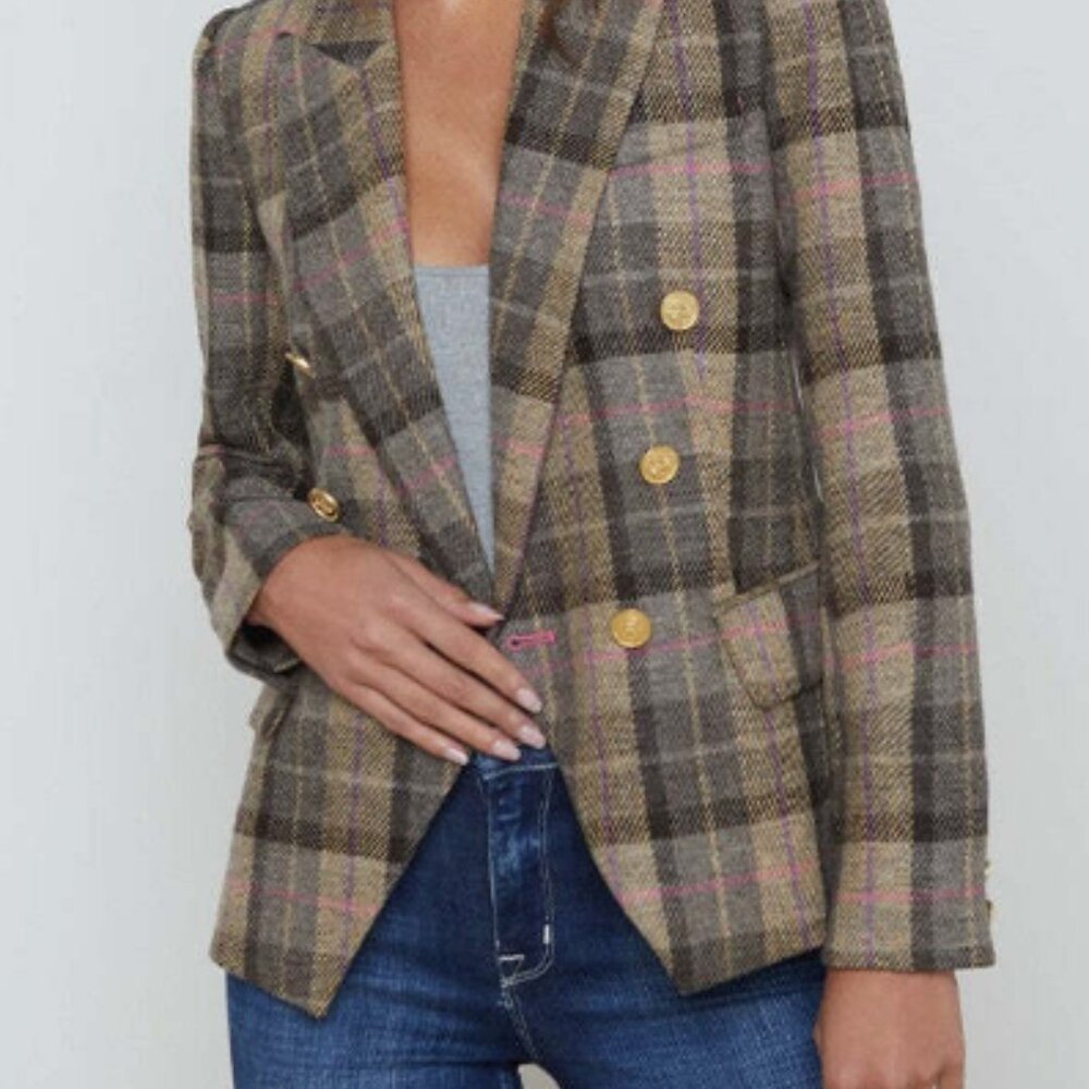 L'agence Plaid Wool Kenzie Blazer 12 NWT